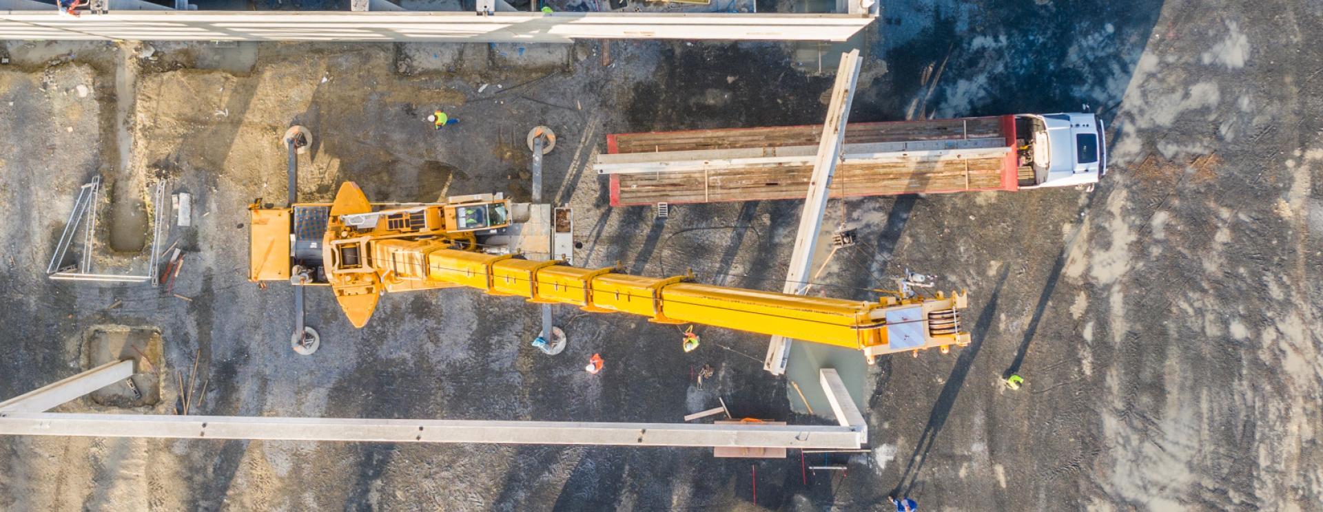 vue sur la construction de l'entrepôt logisitique PANHARD sur le parc logistique du pont de Normandie 2