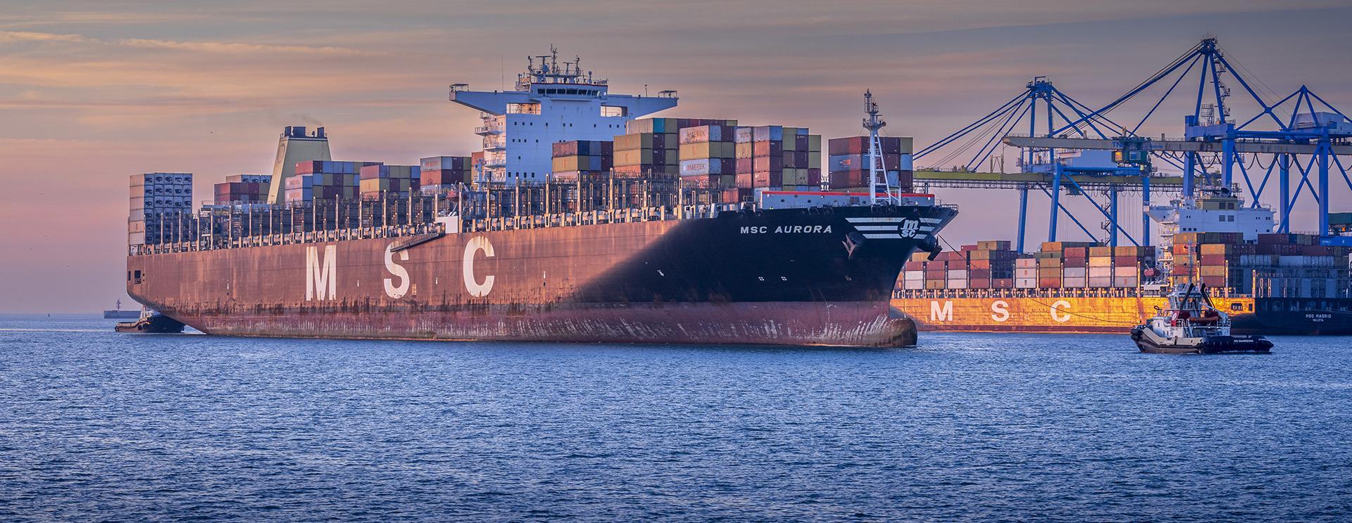 Navire MSC arrivant au port du Havre à port 2000