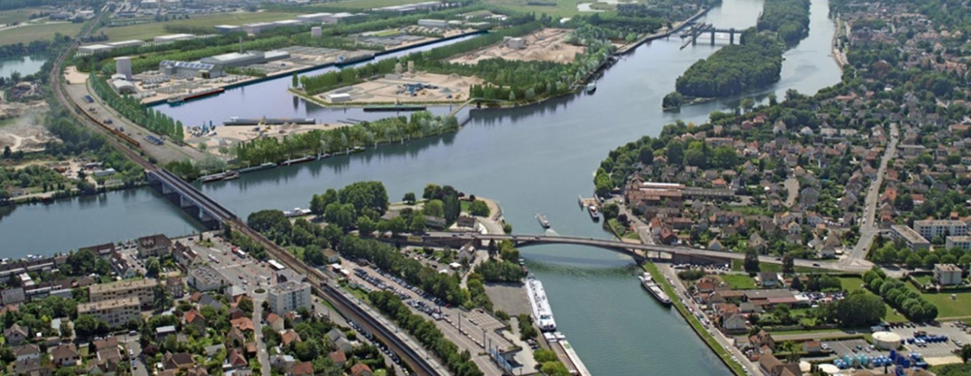 Vue aérienne de la plateforme multimodale de Port Seine Métropole Ouest