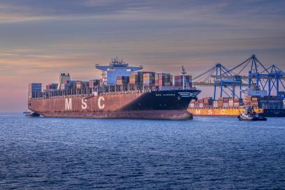 MSC Aurora arrivant à port 2000 - Enlarge image, modal window