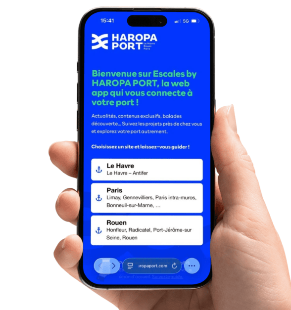 Téléphone avec écran sur la web app Escales by HAROPA PORT - Agrandir l'image, fenêtre modale