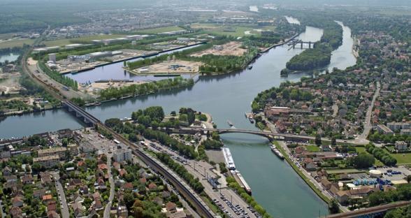 Vue aérienne de la plateforme multimodale de Port Seine Métropole Ouest - Enlarge image, modal window